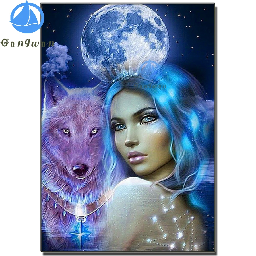 

5D DIY Diamond Painting Elves Fairy & wolf Cross Stitch Set Full Drill Square Embroidery Woman Mosaic Rhinestones Picture Decor