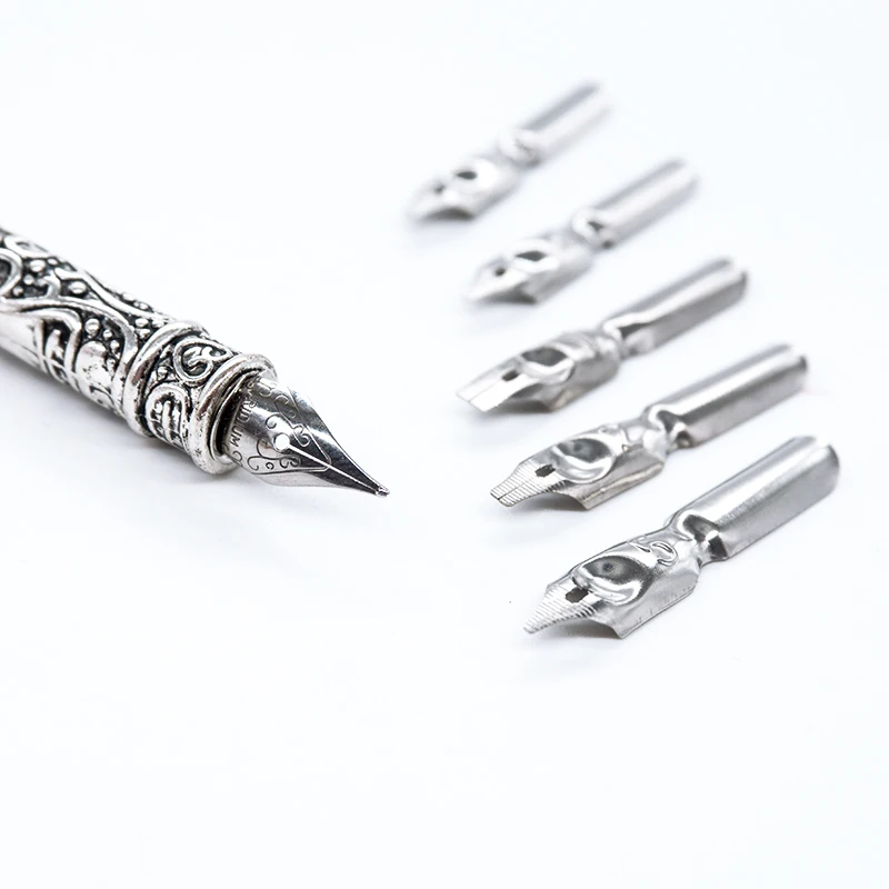 1 комплект перьевая авторучка перьевые косая + 5 шт. резная металлическая ручка