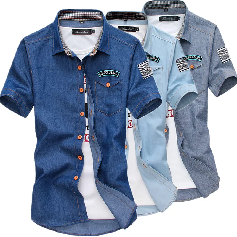 

Short Sleeve Shirt men Summer Denim shirts Fashion Top Han Edition Cultivate One's Morality Cowboy Camisa/Chemise Size M-3XL