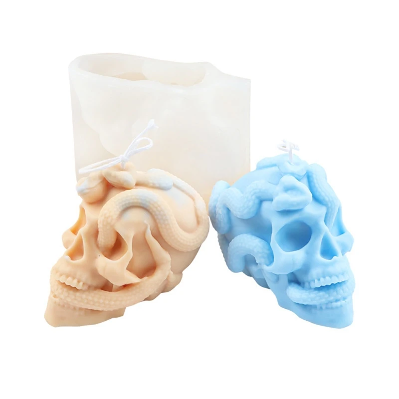 

3D Snake Skull Candle Epoxy Resin Mold Halloween Aromatherapy Plaster Soap Silicone Mould DIY Crafts Home Decorations