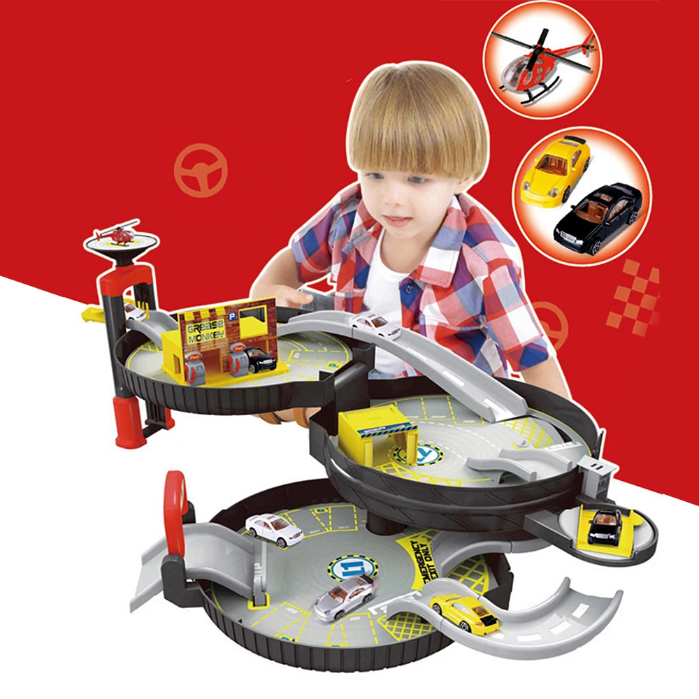 

Spiral Roller Rail Alloy Vehicles Kids City Parking Garage Toy City Car Truck Vehicle Auto 2/3 Storey Play Set Tire Carrying