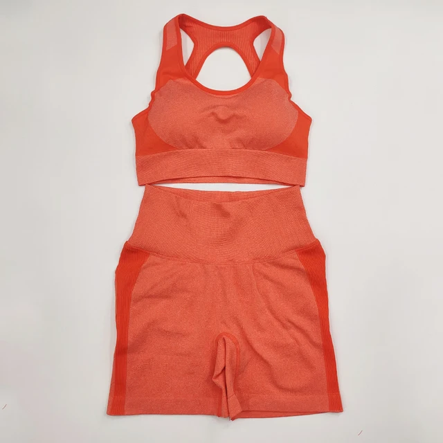 

Ladies Seamless Yoga Suit Sexy Sports Bra High Waist Tight Shorts Exercise Running Fitness Sportswear 2PCS