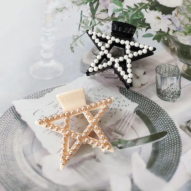

2021 New Fashion Acetate Hair Claws Clips Full Simulated Pearls Five-Pointed Star Hairpin For Women Girls Hair Accessories Tiara
