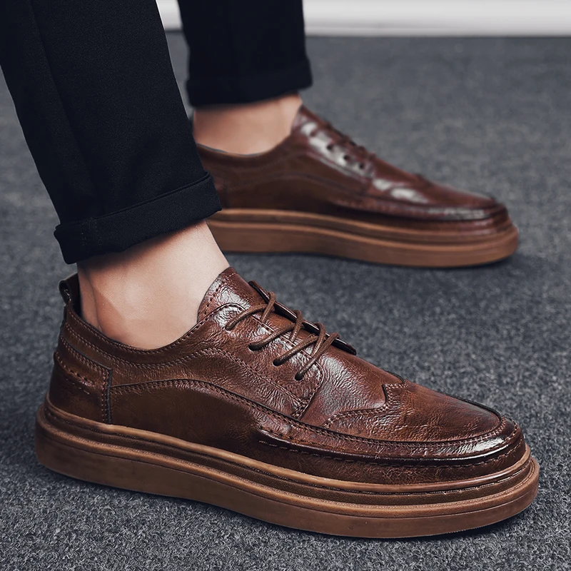 Men Shoes Casual genuine Leather Sneakers Men Shoes outdoor fashion Men'S Casual Shoes British brogue Lace Up Male Flat shoes s5