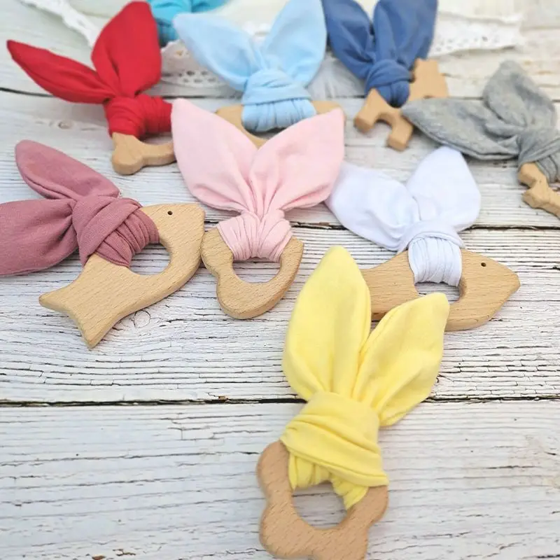 

Baby Wooden Teether Ring Bunny Ear Animal Chewable Teething Molar Infant Play Gym Toys Handmade DIY Crafts