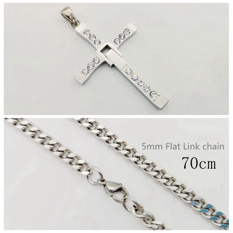 S link chain 70cm Новые Форсаж(Fast furious 8 в стиле «хип-хоп» ожерелье кулон крест Доминика Торетто Топ 316 из нержавеющей стали с кристальная подвеска для мужчин CAGF0128 - Окраска металла: S link chain 70cm