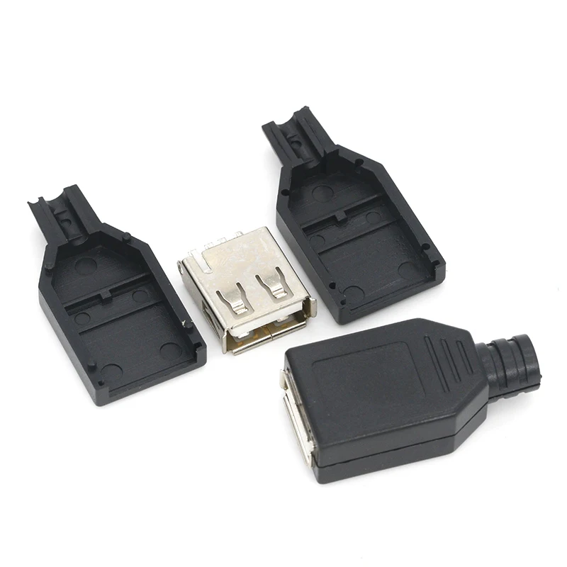 HNV 10 шт. Штекерный разъем USB Type A 4 контакта с черной пластиковой крышкой наборы для