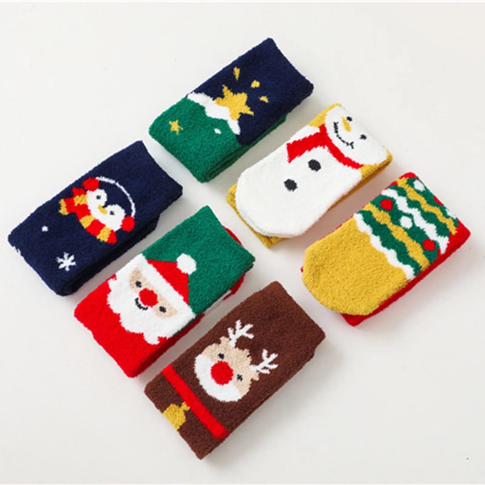 1 пара Детские флисовые Носки до колена с изображением снежинок лося Санта-Клауса