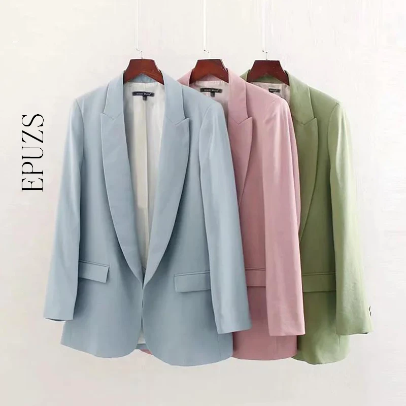 Элегантные женские блейзеры и куртки Осенний розовый зеленый офисный блейзер с