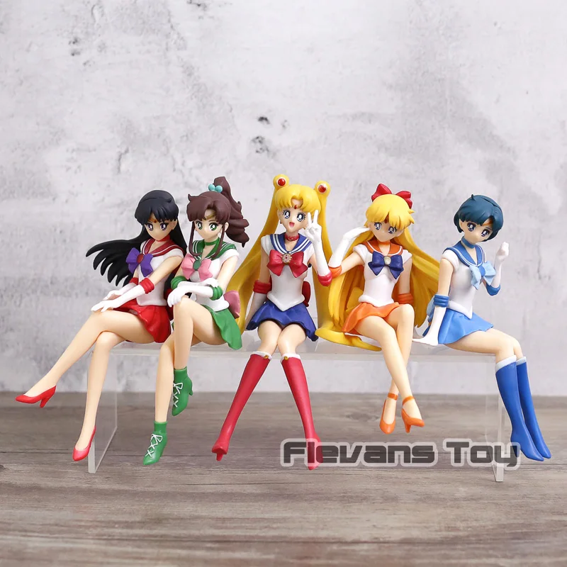 

20th Anniversary 14CM Sailor Moon Anime Figure Sitting Mars Mercury Venus Jupiter Break Time Figurine PVC Model Doll Car Decor