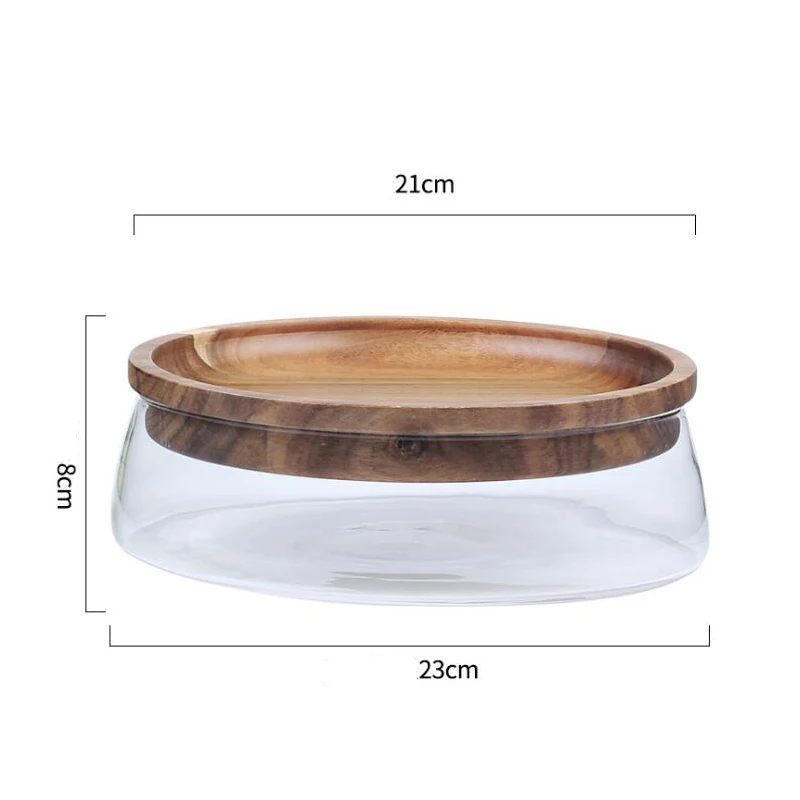 

Glass Fruits Storage Box with Wooden Lid Container Double Layer Candy Storage Box Nuts and Dry Fruits Container Kitchen for Tray