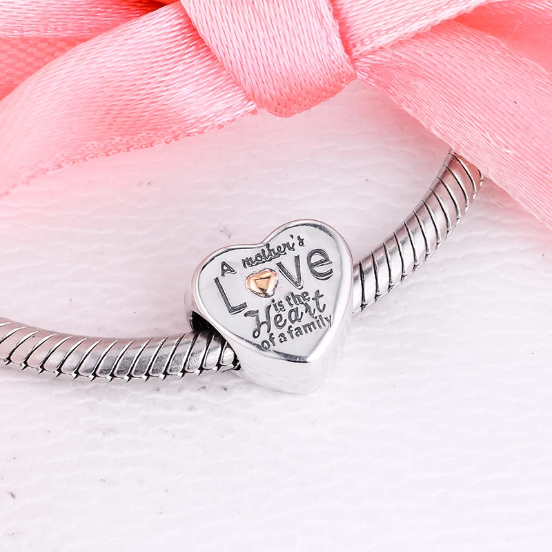 

Fits for Pandora Charms Bracelets 100% 925 Sterling-Silver-Jewelry Heart of the Family Beads with 14K Real Gold Free Shipping