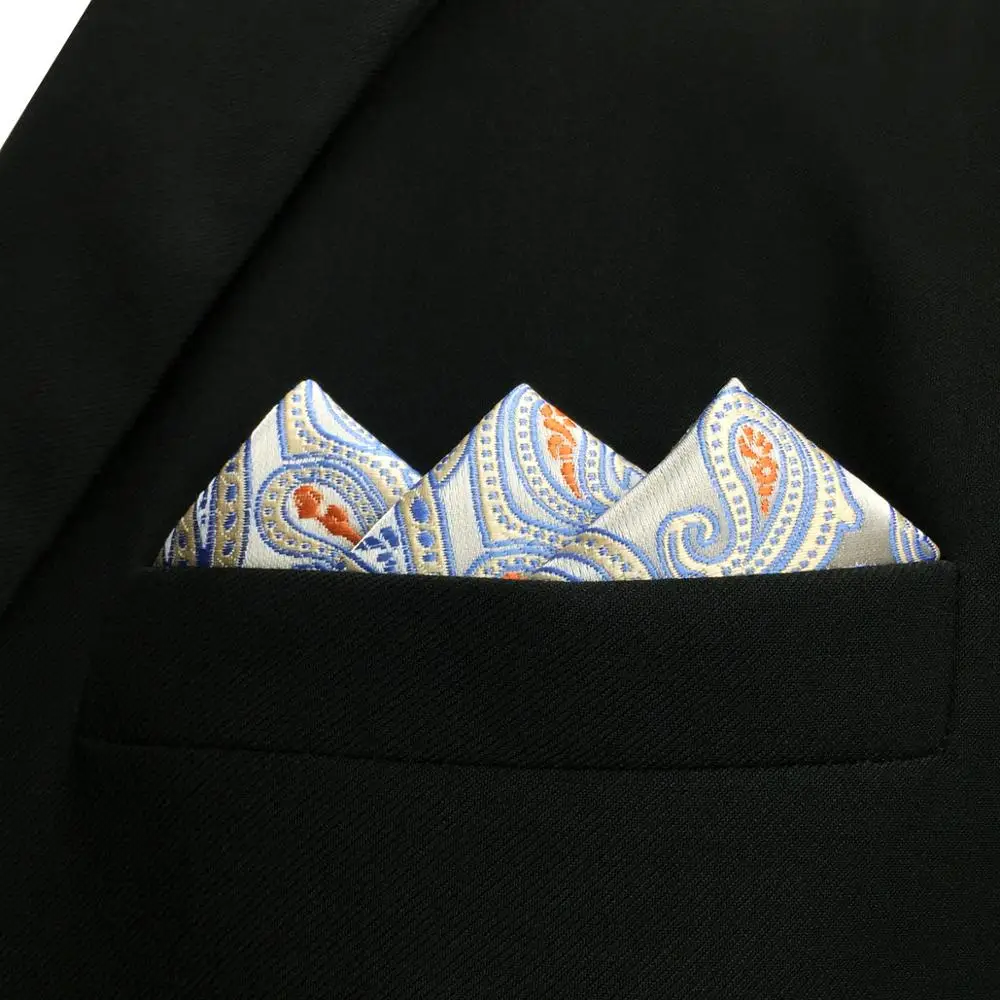 EH4 Серебряный серый Пейсли Шелковый мужской карманный квадратный классический