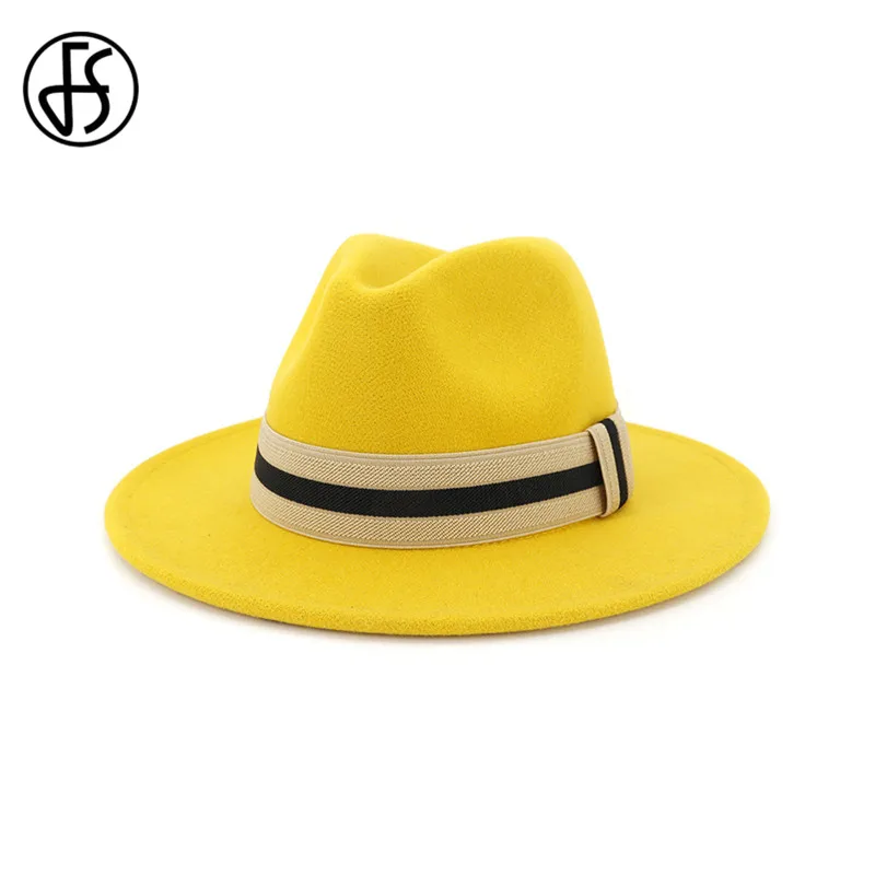 Женская и Мужская шерстяная джазовая шляпа FS теплая красная фетровая с широкими