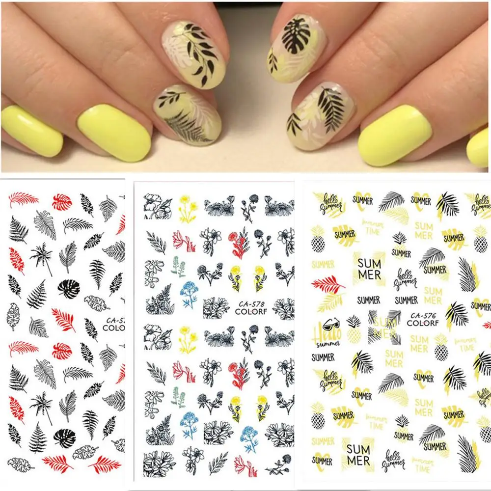 

Newest Leaves Design 3D Self Adhesive Back Glue Decal Stamping DIY Decoration Wrap Nail Art Stickers CA576 578