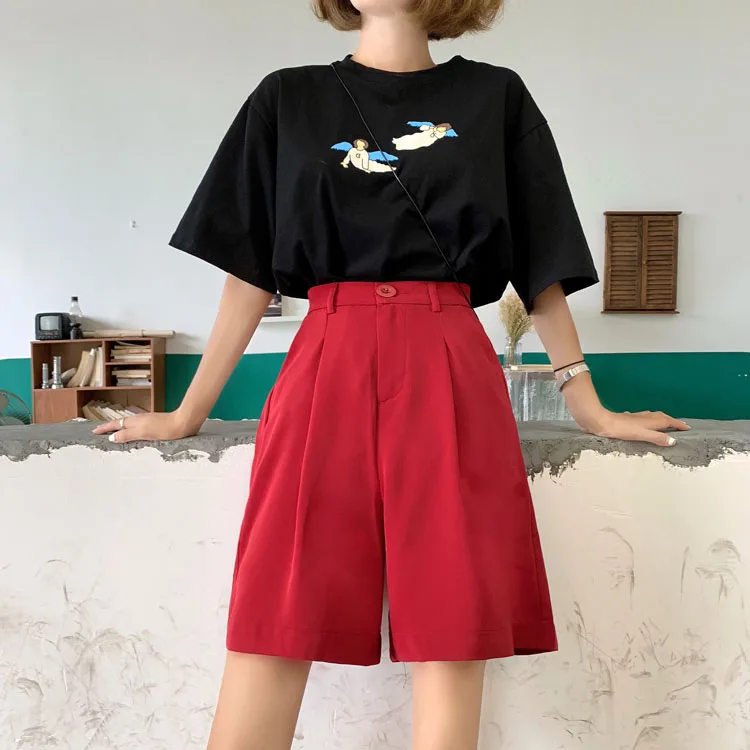 Women Suit Elegant Shorts Summer Streetwear Half Long Shorts High Waist Wide Leg Office Lady Chic Shorts Feminino Short Pants