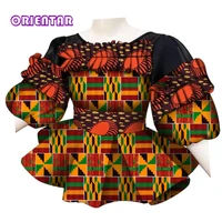african women tops 2021 short puff sleeve elegant ruffled blouse women african wax print dashiki shirt african clothes wy1205