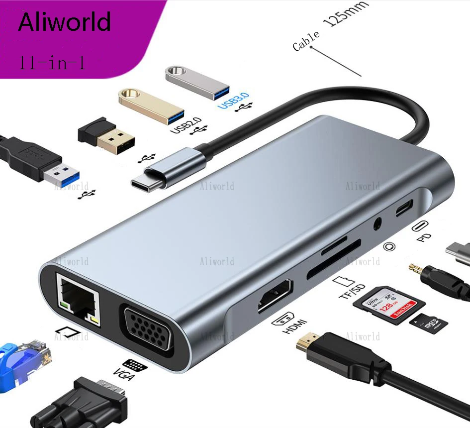 Adaptador USB tipo C a HDMI, 4k, Multi USB 3,0, VGA, RJ45, Ethernet, estación de acoplamiento para MacBook Pro