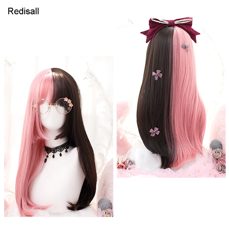 Милая длинная прямая челка с бахромой смешанного розового коричневого цвета в