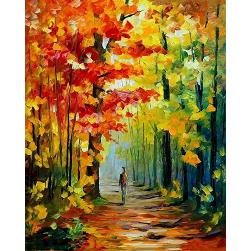 

SELILALI Oil Painting By Numbers Man In Forest Road Picture Kits For Adults Diy Framed Hand Made Acrylic Home Decor Artcraft