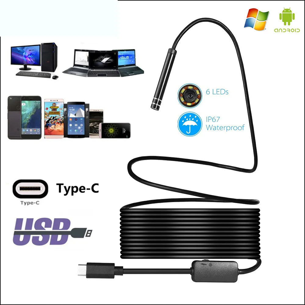 5 5/8 мм 1 10 м USB Type C эндоскоп гибкая труба для автомобиля 480P ремонт осмотр бороскоп