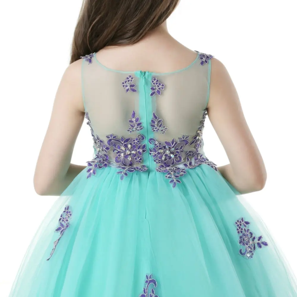 Free Shipping Child Party Dress 2021 New Arrival Green Girl Dresses For 14 Years Lace Appliques Kids Evening Gowns Ankle Length |