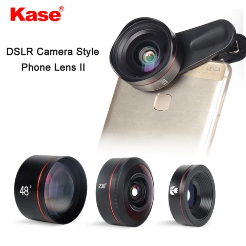 Профессиональный объектив Kase для камеры телефона II SLR HD, широкоугольный/Макро/рыбий глаз/телеобъектив для смартфона iPhone Huawei Samsung