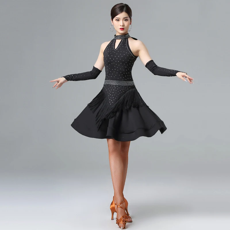 Платье для латинских танцев костюм стразы платье танцевальная юбка с бахромой