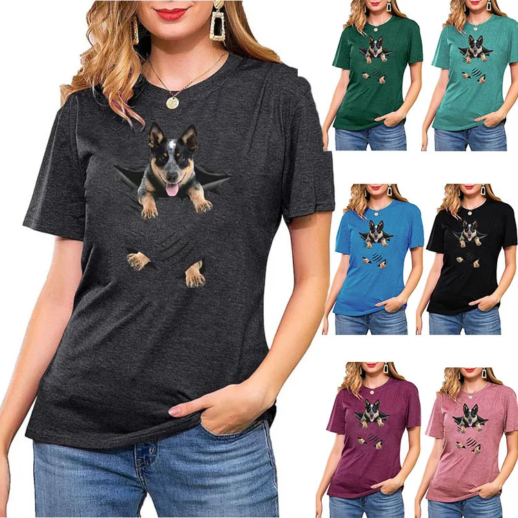 

Новинка 2022, Женский пуловер с животным принтом, футболка на весну и лето, свободные топы с коротким рукавом, Повседневная футболка с принтом ...