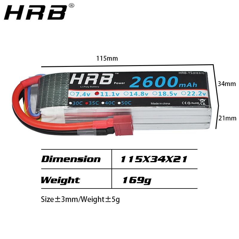 HRB 3S 11.1V Lipo Battery 2600mah XT60 T Deans XT90 EC5 Female Plug 35C For Axial Racing Airplanes FPV Drone Car Boat RC Parts | Игрушки и