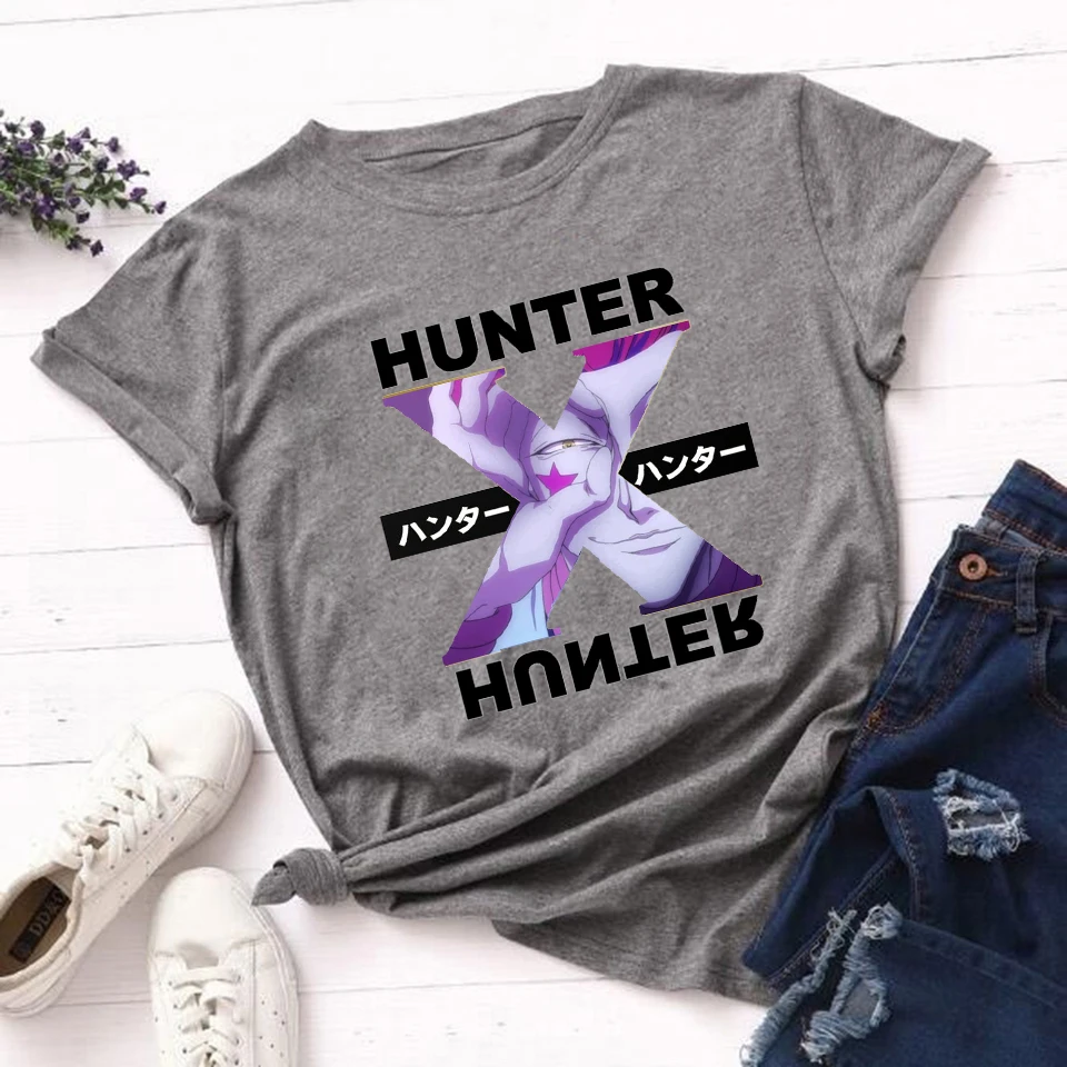 

Новые женские черно-белые футболки, женские футболки Hunter X Hunter Аниме, футболки с коротким рукавом, женские летние топы, рубашки для женщин 2020