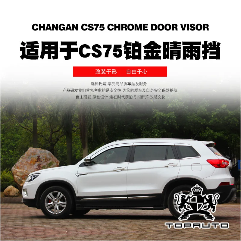 

Chrome Door Visor Side Window Deflector Shade Sun Rain Shield Silver Trips Eaves for Changan Cs75