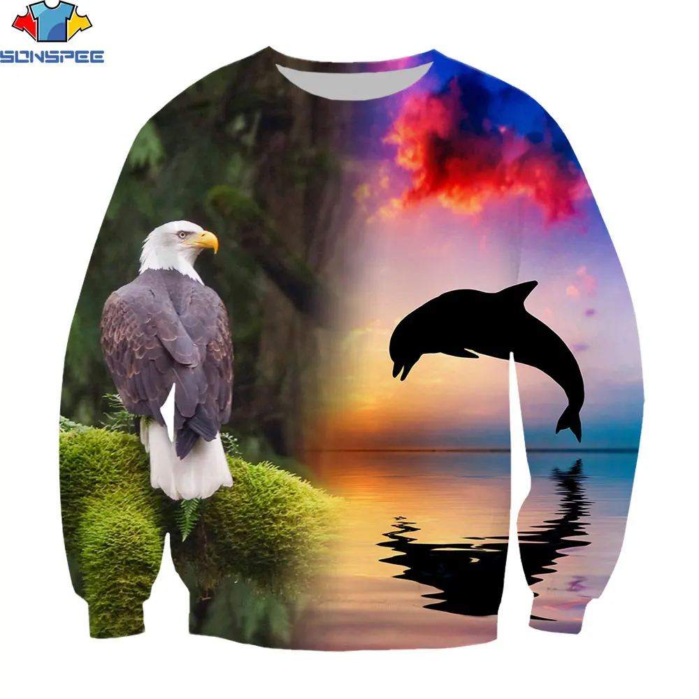 

SONSPEE Soaring Eagle 3D Printed Men's Sweatshirt O-neck Long-sleeved Animal Funny Pattern Streetwear Autumn Men's Oversized Top