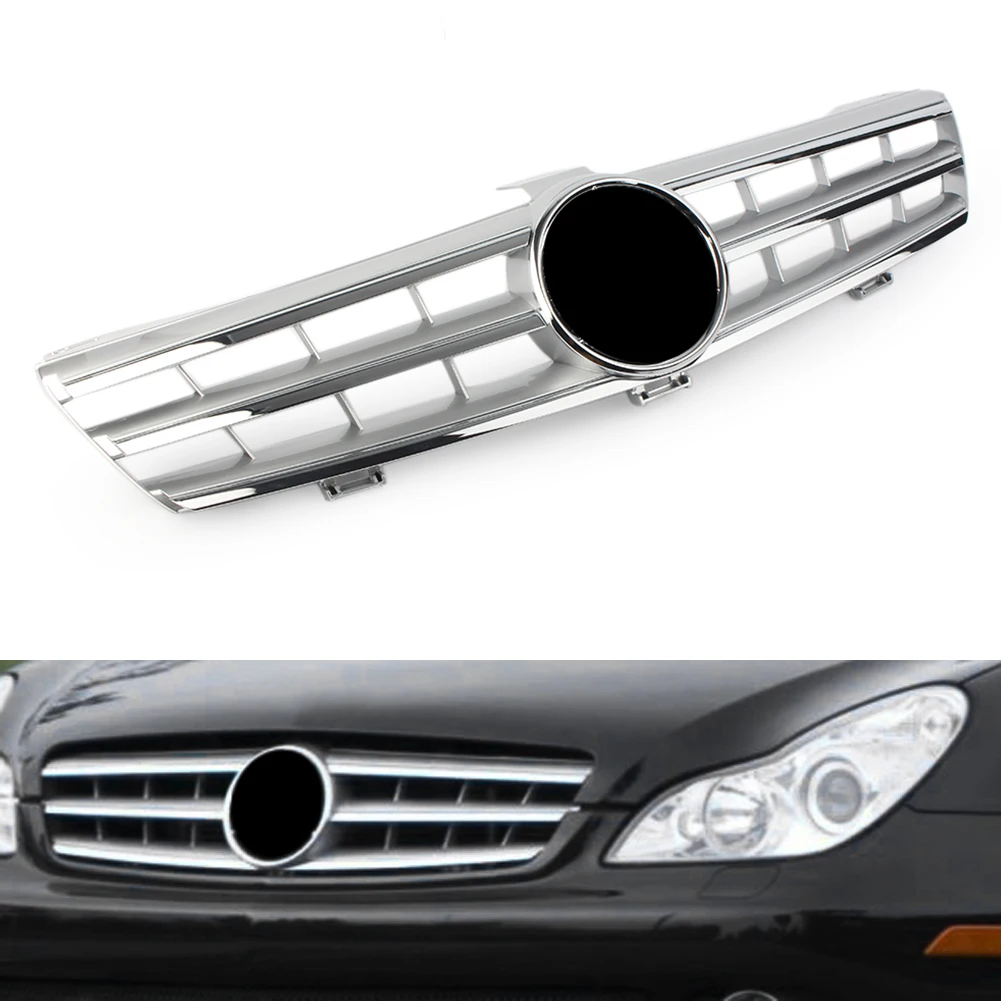 

Для Mercedes Benz W219 CLS500 SLS600 CLS Class 2004 2005 2006 2007 хромированный серебристый 3 ребра ABS передняя решетка гриль с эмблемой