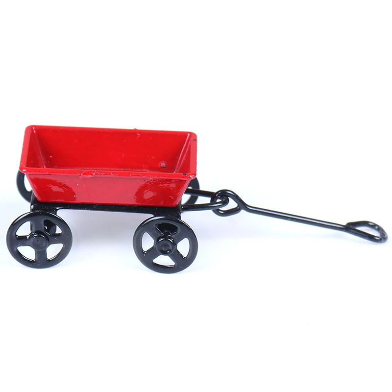 

Metal1:12 Mini Cute Dollhouse Toy Gifts Ornament Miniature Metal Red Small Pulling Cart Garden Furniture Accessorie