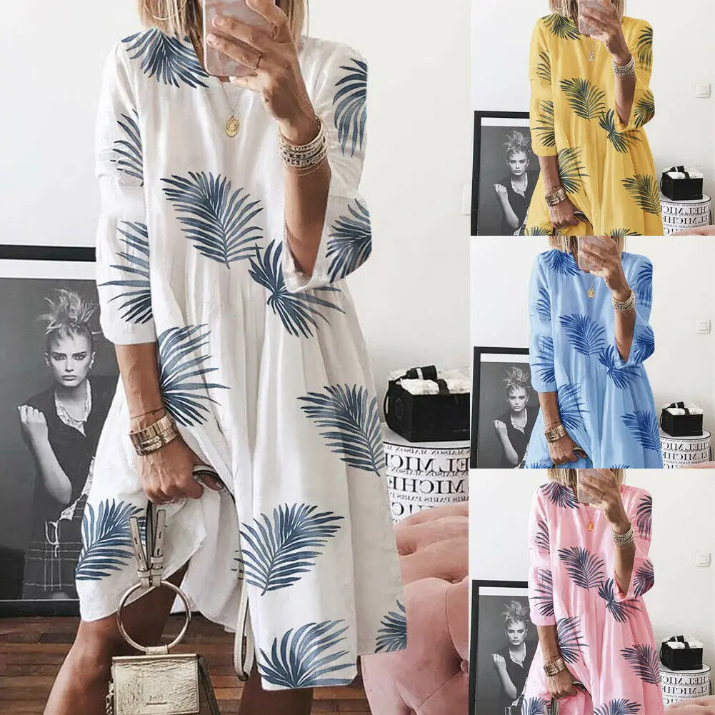 Плюс размер Весна Осень женское свободное с цветочным принтом три четверти рукав