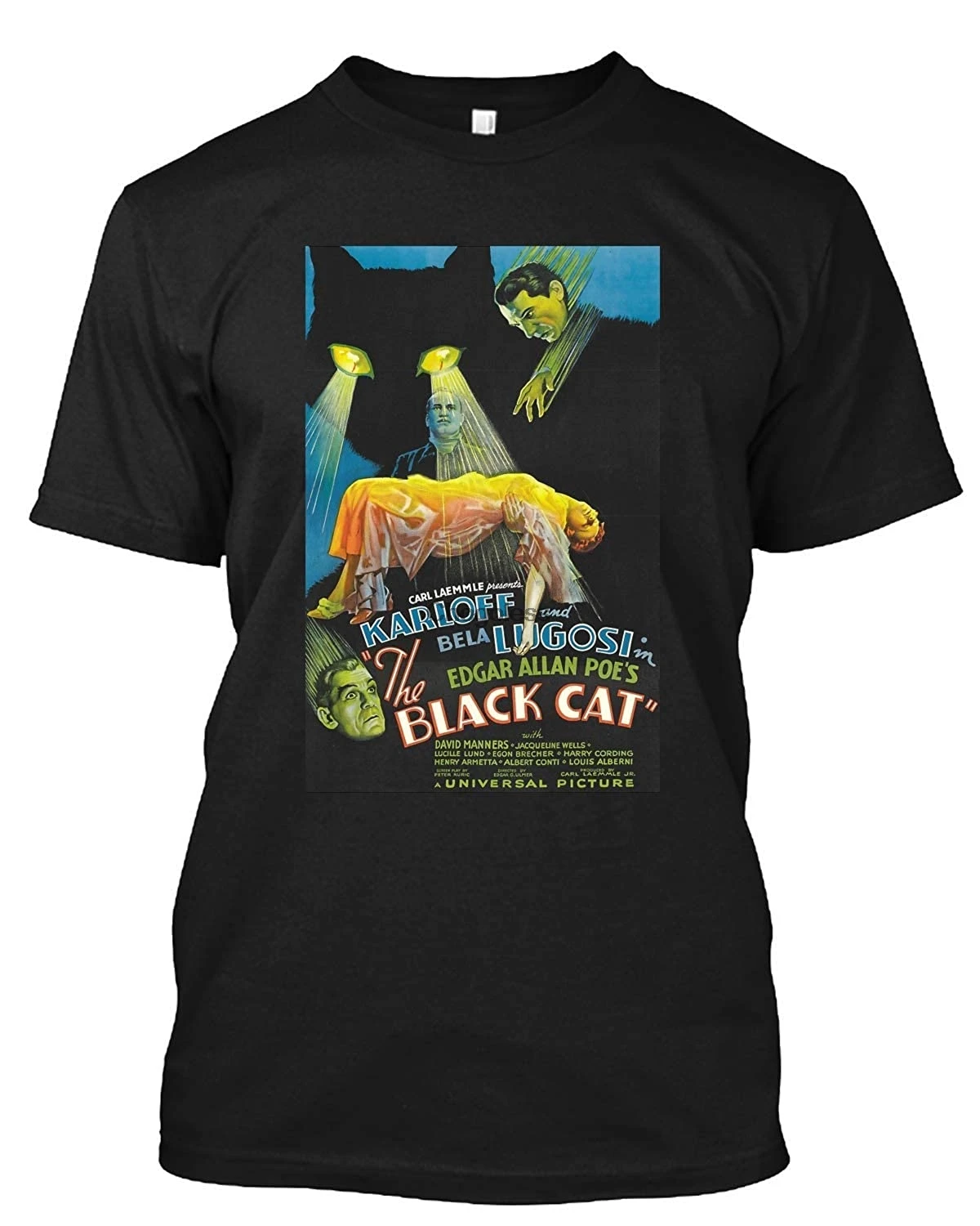 Черная кошка Poe Karloff и Lugosi Кот ужас винтажный культовый фильм футболка подарок для