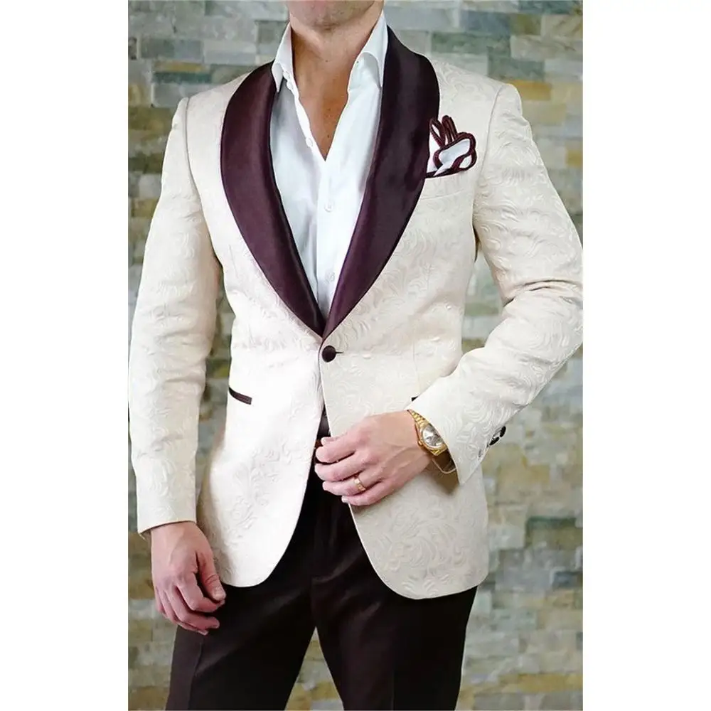 Фото Мужские костюмы сшитые на заказ шаль с отворотом лучший мужской узор белый