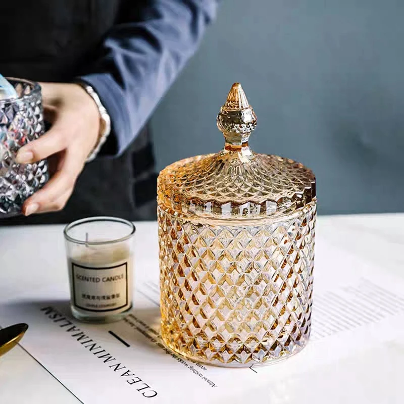 2Pcs 300Ml Crystal Glass Storage Jars Sugar Chocolate Cans Diamond Candy Box Cotton Swabs for Home | Дом и сад