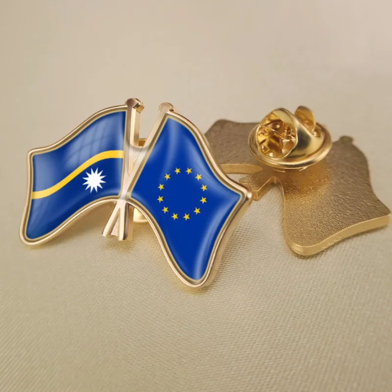 Европейский союз и Nauru перекрестные двойные фотообои брошь | Украшения