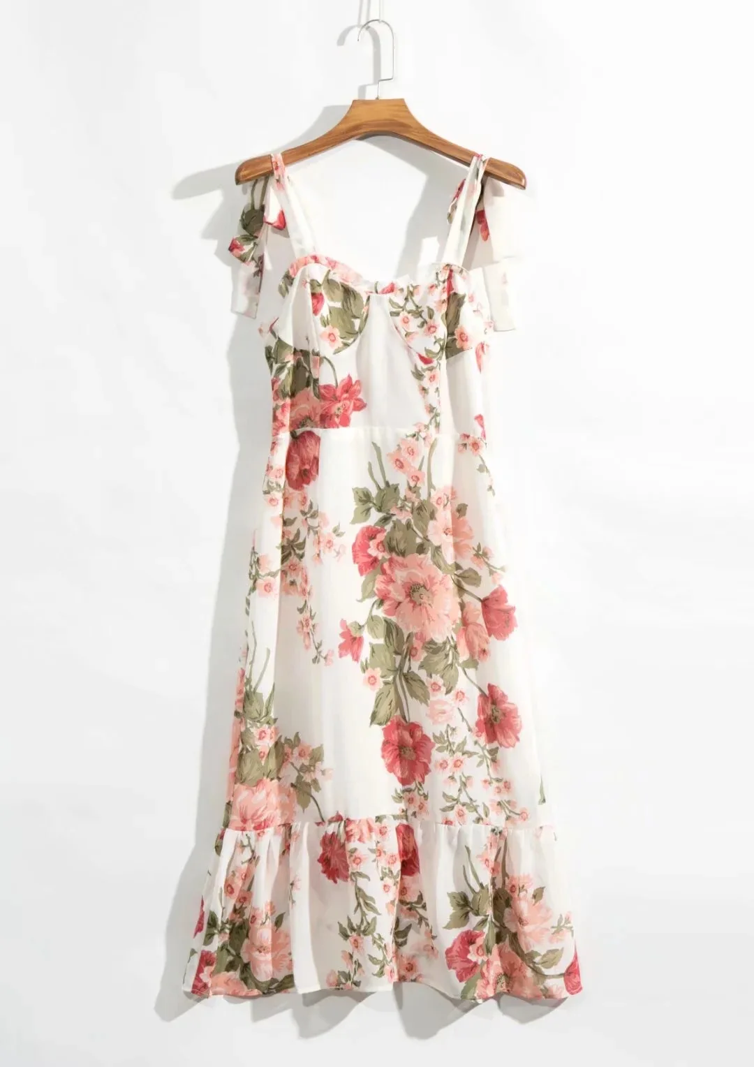 

Summer 2021 New Western Style French Minority Fashion Draw Back Slim Thin Printing Lace Sling Dress For Women