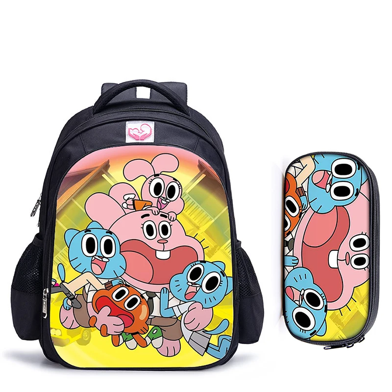 2pcs 017 16 дюймов удивительный мир Gumball детские школьные сумки ортопедические школьный рюкзак для детей мальчиков девочек Mochila Infantil мультяшный чехол - Цвет: 2pcs 017