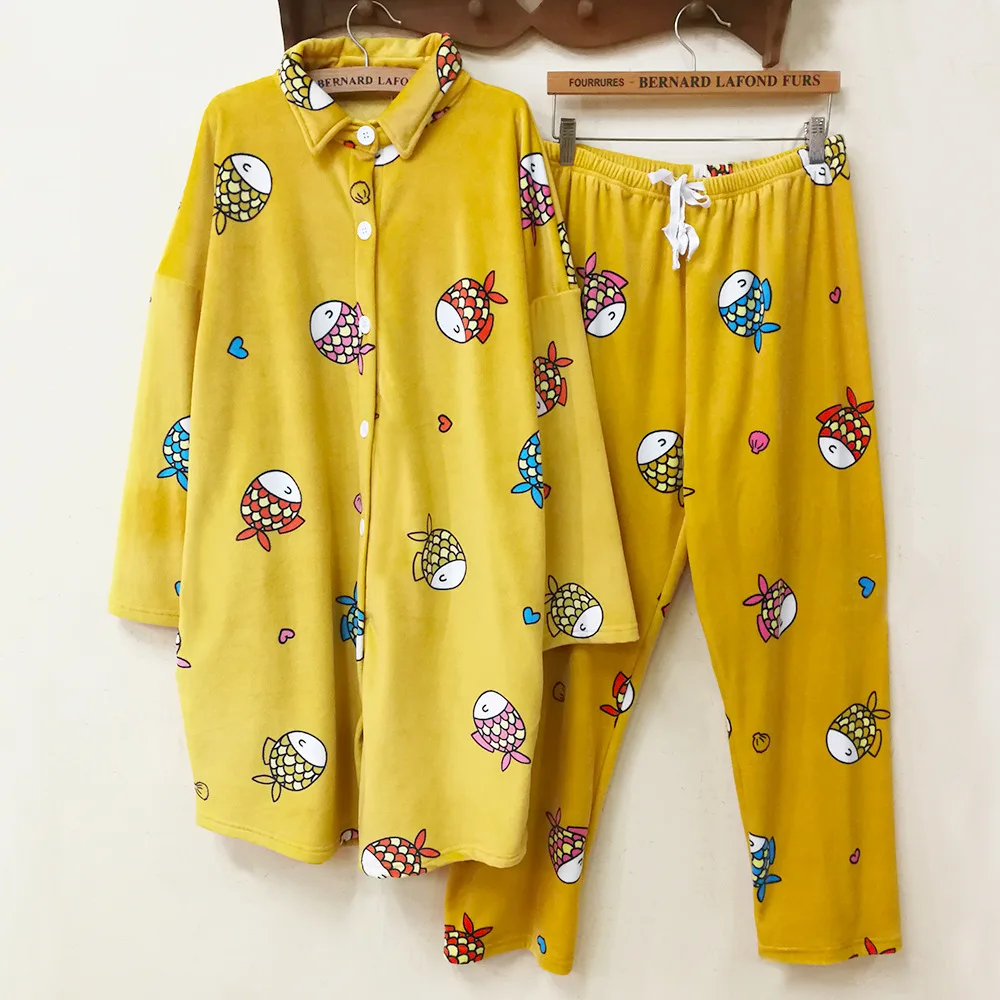 

Winter Double Sided Fluffy Cute Goldfish Lapel Long-sleeve Pajamas Lovely Pyjamas for Women Comfortable Women Pajamas Set