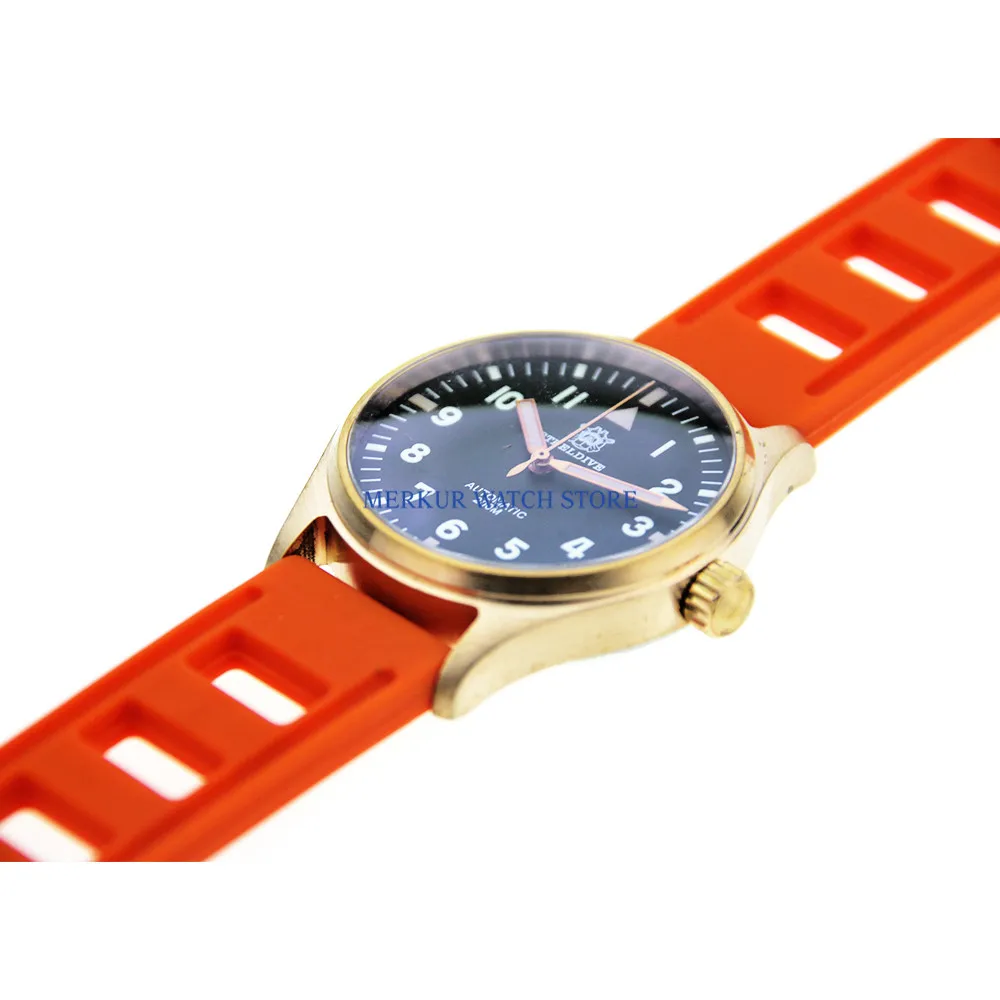 Мужские автоматические часы NH35 из чистой бронзы стальные для дайвинга 200 м fLIEGER