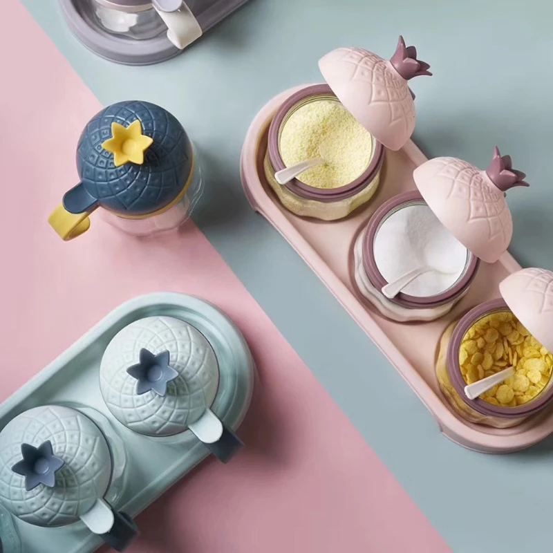 Стеклянная банка для специй в скандинавском стиле с крышкой и ложкой прозрачная