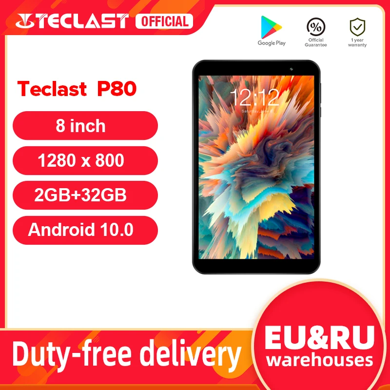 

Teclast P80 Tablet Android 10 8" Tablets PC 2GB RAM 32GB ROM Allwinner A133 1280x800 IPS Quad Core Dual Wifi Bluetooth 5.0