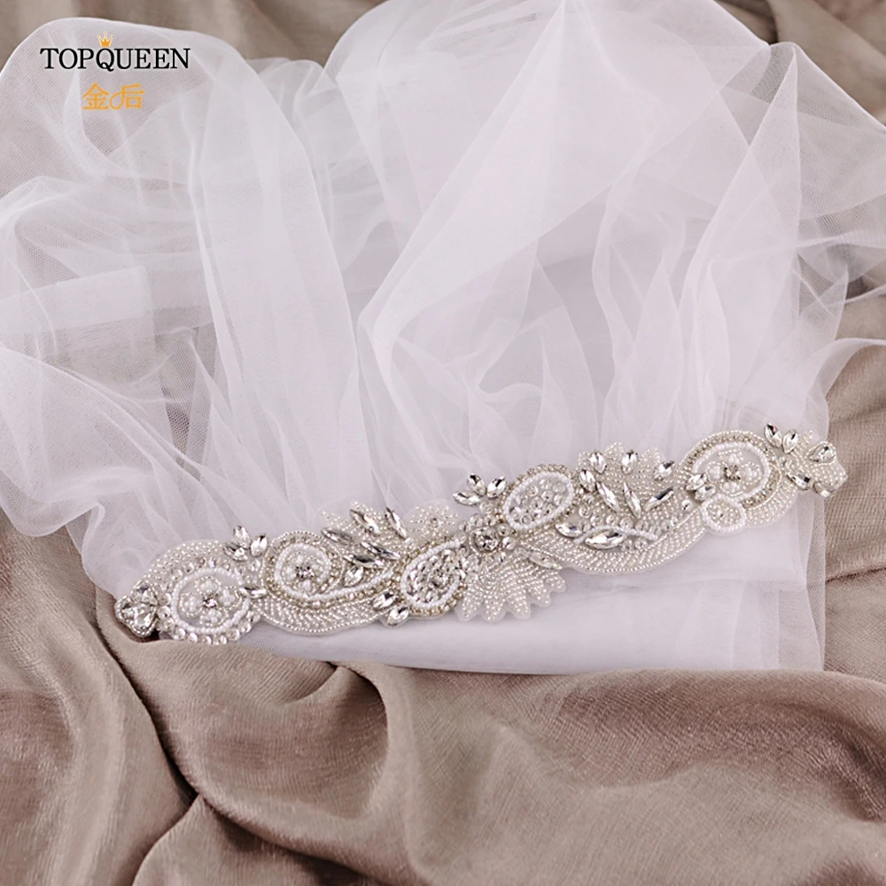 

TOPQUEEN VS280 Elbow Wedding Veil with Crystal Pearl Beaded 90 cm 1Tier Veil Camouflage Wedding Veil Tiara and Veil for Wedding