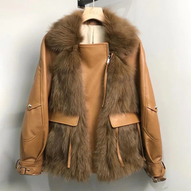 

Fashion Real Fox Fur Coats With Genuine Sheepskin Leather Whole skin Genuine Fox Fur Jacket Outwear Luxury Women 2020 Winter New