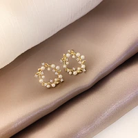 2021 classic baroque pearl wreath stud earrings fashion korean women micro inlay zircon earring charm women wedding jewelry