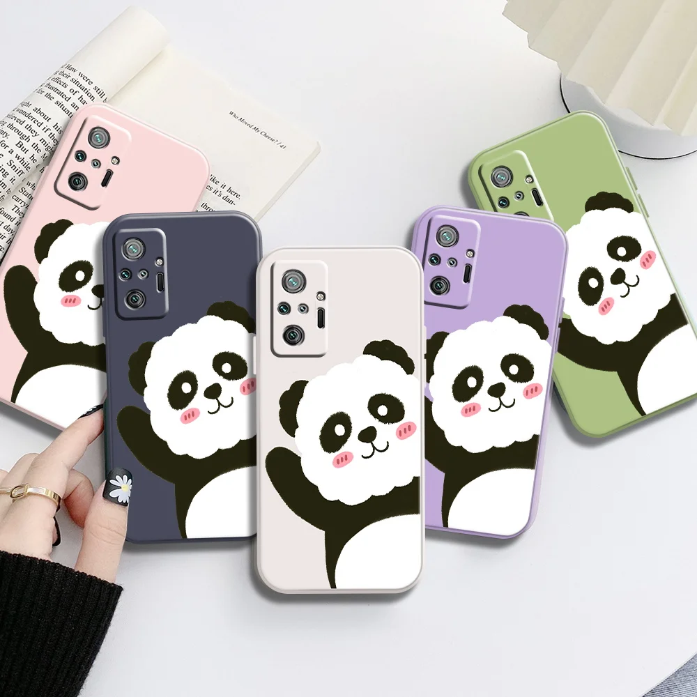 

Case for Xiaomi Redmi Note 10 10S 10T 9 9A 9S 9C 9T 8A 8T 7 8 Pro Max 4G 5G Square Liquid Silicone Soft Cute Panda Phone Funda